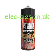 image shows a big bottle of Mecha Man 100 ML E-Liquid from the 'Heroes' Range by Ultimate Puff