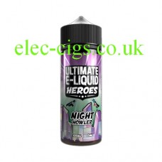 image shows a big bottle of Night Howler 100 ML E-Liquid from the 'Heroes' Range by Ultimate Puff