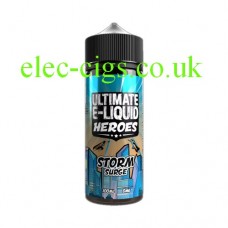 image shows a big bottle of Storm Surge 100 ML E-Liquid from the 'Heroes' Range by Ultimate Puff