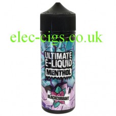 Image shows the bottle containing  the Blackcurrant 100 ML E-Liquid from the 'Menthol' Range by Ultimate Puff