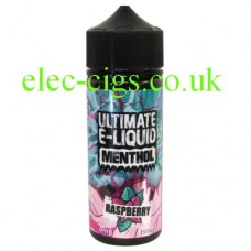 image shows a bottle containing the Raspberry 100 ML E-Liquid from the 'Menthol' Range by Ultimate Puff