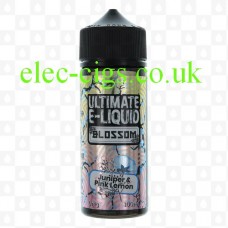 Image shows a bottle of Juniper and Pink Lemon 100 ML Blossom Range by Ultimate E-Liquid