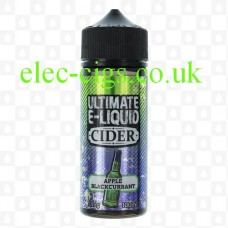 Image shows a bottle, on a white background, full of Apple Blackcurrant 100 ML Cider Range by Ultimate E-Liquid