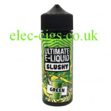 Image shows a bottle of Green 100 ML Slushy Range by Ultimate E-Liquid on a stark white background