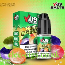 Image shows VU9 10ml Salt E-liquid Fruit Pastilles