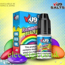 Image shows VU9 10ml Salt E-liquid Rainbow Blaze