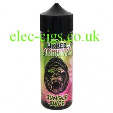 image shows a bottle with a monkey face label containing Jungle Juice 100 ML E-Liquid by Wicked Monkeys