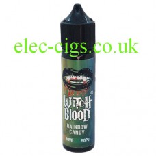 image shows a bottle of Rainbow Candy 50 ML E-Liquid by Witch Blood