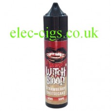 image shows a bottle of Strawberry Cheesecake 50 ML E-Liquid by Witch Blood