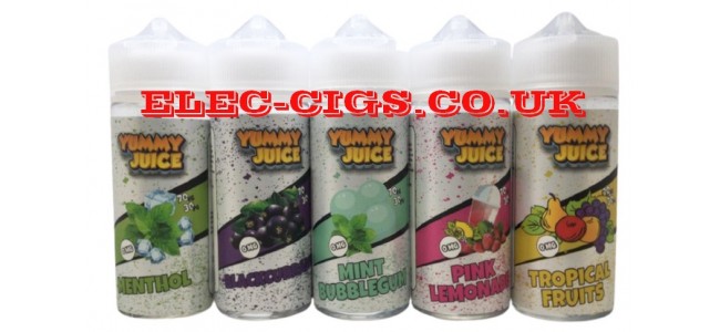 Image shows several of the bottles containing Yummy Juice 100 ML E-Liquids