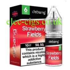 Image shows box and bottle of Strawberry Field UK Made E-Liquid from Debang