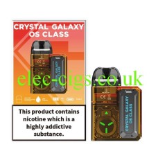 This shows the packaging and the device namely the Crystal Galaxy OS Class Refillable Pod Device