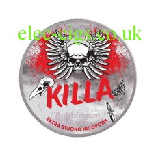 Image shows the tin of Killa Bubblegum Nicotine Pouches