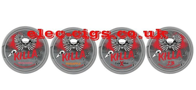 Image shows just four of the available flavours in the Killa Nicotine Pouches range